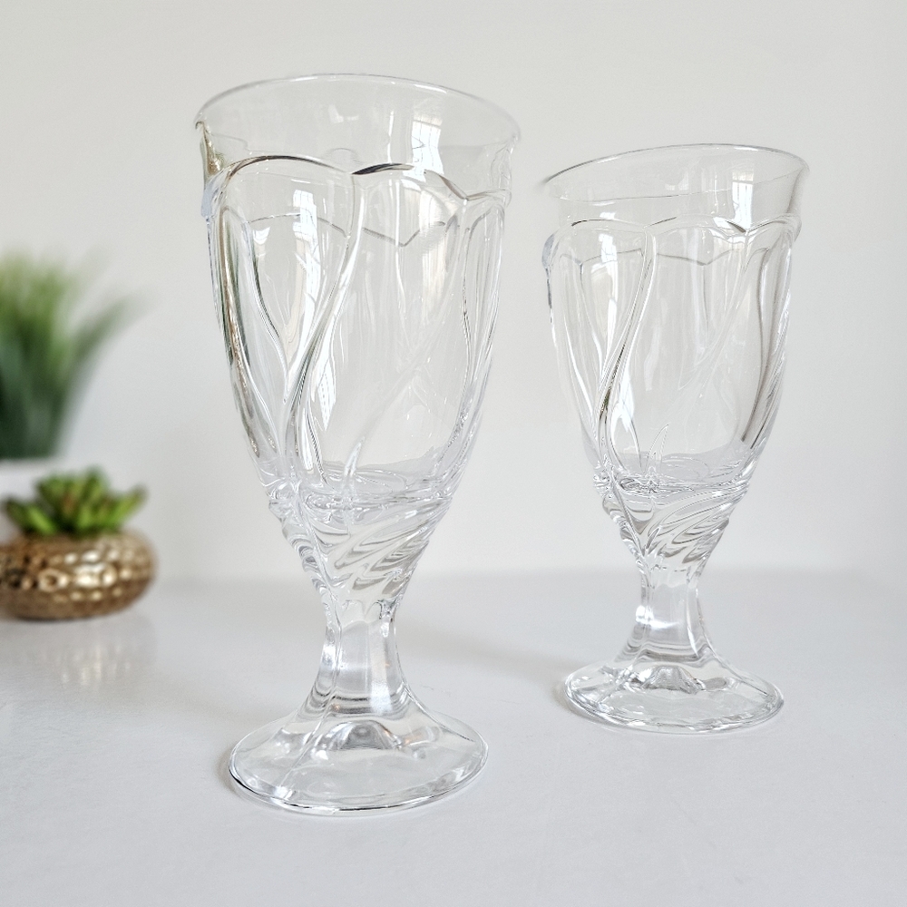 Vintage Set of 2 Noritake Sweet Swirl Clear Water Goblets Iced Tea Glasses